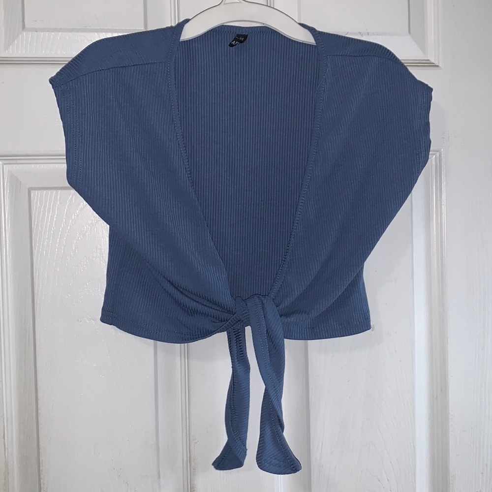 Blue tie front top